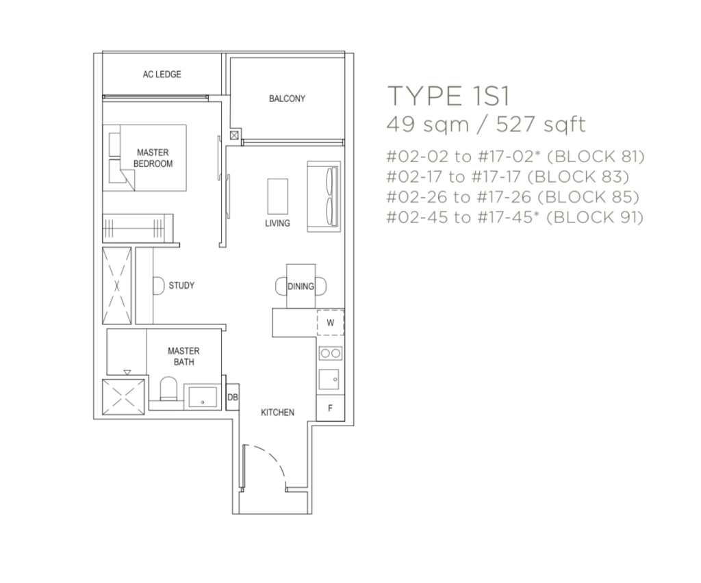1-bedroom-study-the Florence Residence Floor Plan